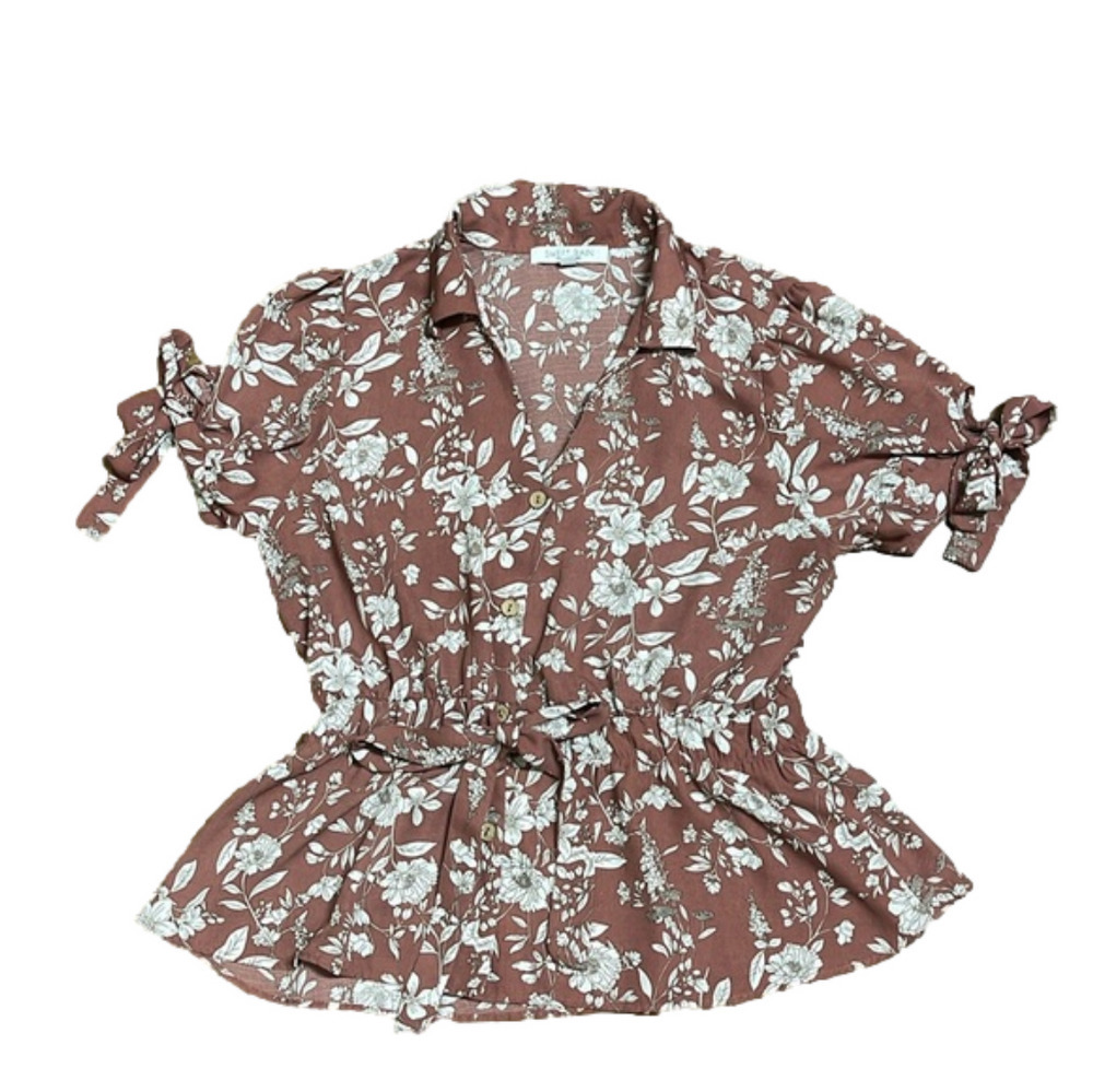 Sweet Rain Floral Mauve Beige Tie Top Size XL
